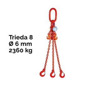 Třípramenný řetězový vazák, oko-3 hák, zkracovač, Nosnost 2360/1700 kg, G8-6, Certifikát